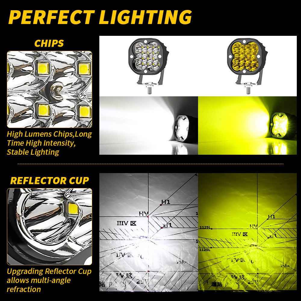 3-inch 48W 16-LED Car Truck Forklift Spotlight Square Waterproof Engineering Vehicle Headlight - Yellow Light