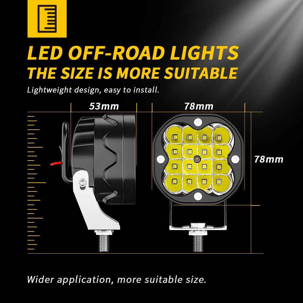 3-inch 48W 16-LED Car Truck Forklift Spotlight Square Waterproof Engineering Vehicle Headlight - Yellow Light