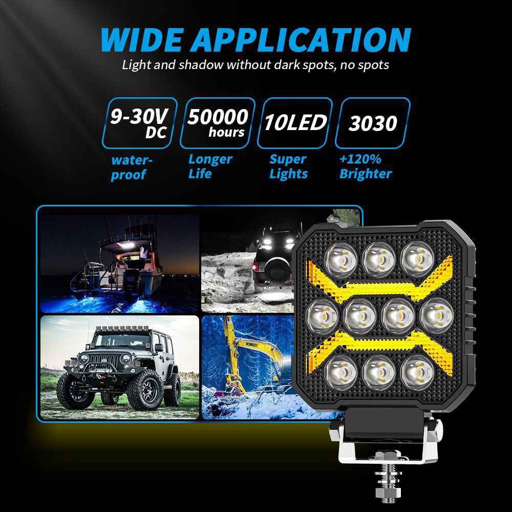 4-inch 17W Car SUV Off-Road Motorcycle Square DRL 10-LED Vehicle Driving Headlight