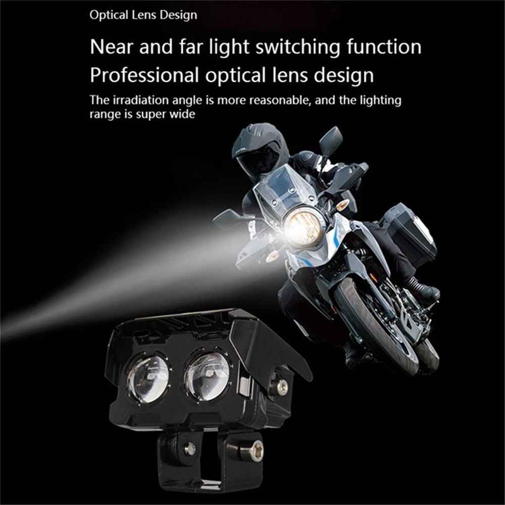 W65 Motorcycle Modification Spotlight White+Yellow LED Waterproof Motorbike Headlight