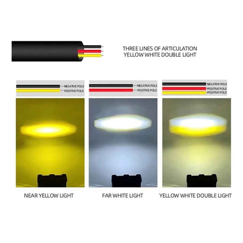 W65 Motorcycle Modification Spotlight White+Yellow LED Waterproof Motorbike Headlight