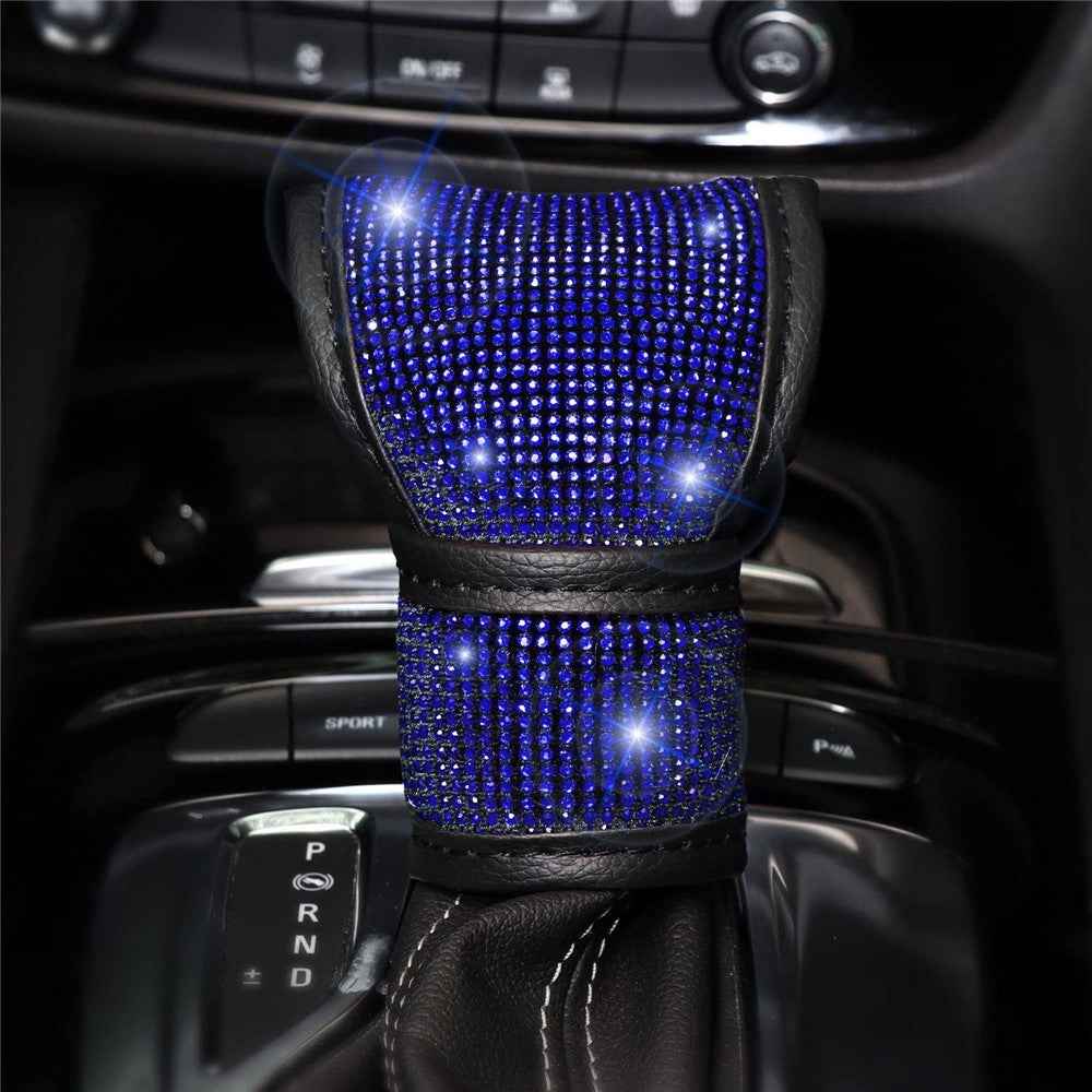 7Pcs / Set Shiny Rhinestones Car Steering Wheel Safety Belt Shifter Cover Cup Mat Start Button Ring Kit - Blue