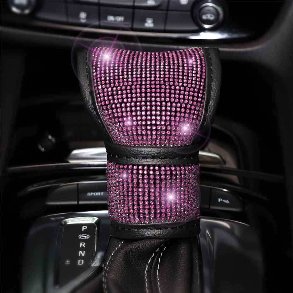 7Pcs / Set Shiny Rhinestones Car Steering Wheel Safety Belt Shifter Cover Cup Mat Start Button Ring Kit - Rose
