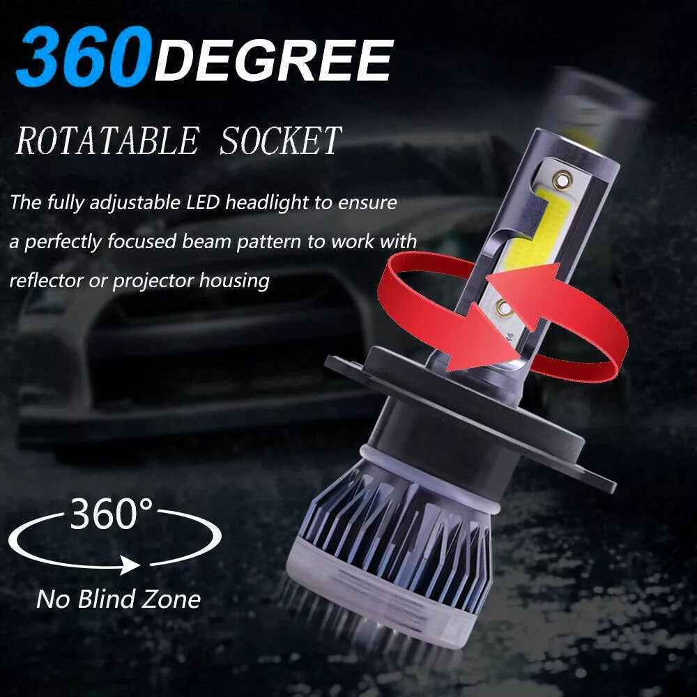 2Pcs H4 LED Headlight 360 Degree Illumination 120W 6000K High Low Beam Car Fog Lamp