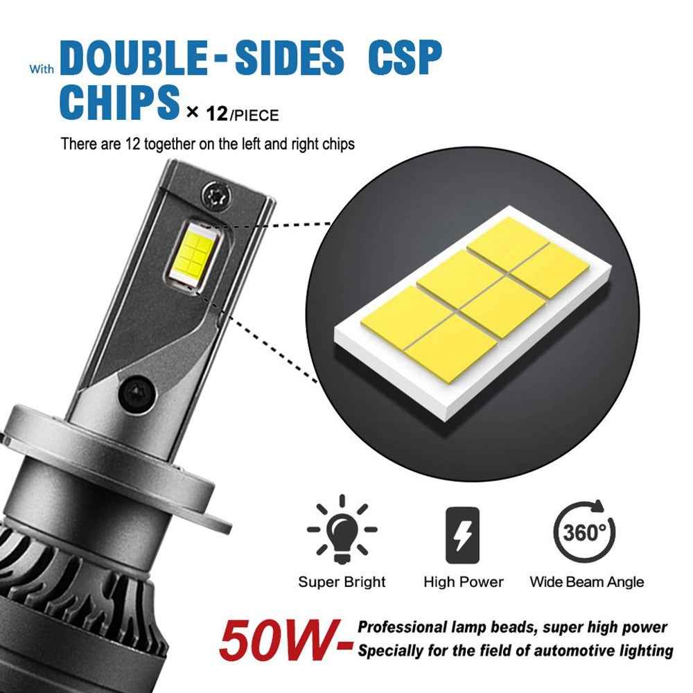 FV7 2Pcs LED Headlights 120W 6000K High Low Beam Waterproof Car Front Driving Lamp - H1