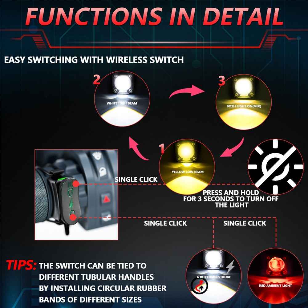 1 Pair Motorcycle LED Spotlight 180W Flashing  Lamp for Motorbike Electric Vehicle Modification - Red Light