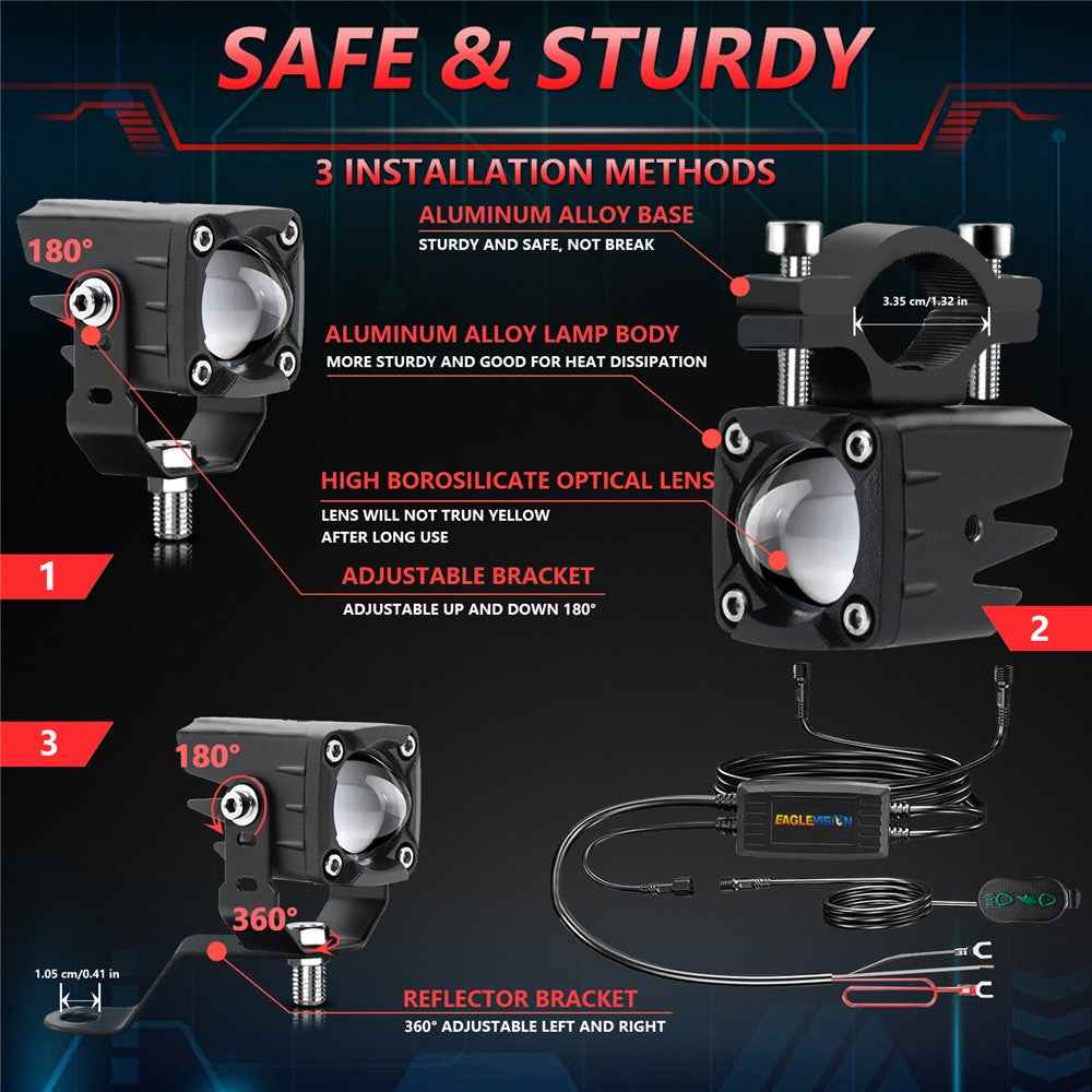 1 Pair Motorcycle LED Spotlight 180W Flashing  Lamp for Motorbike Electric Vehicle Modification - Red Light