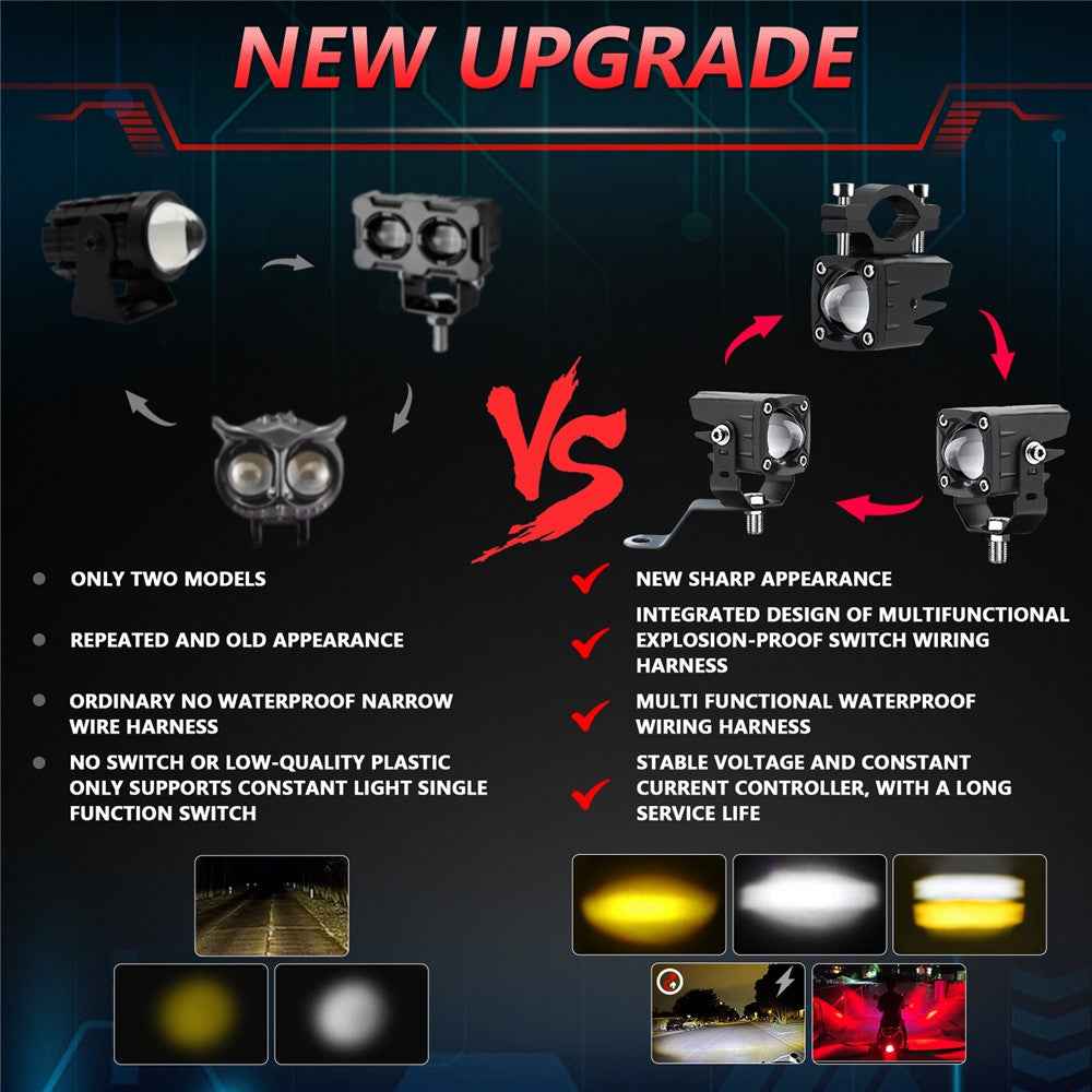 1 Pair Motorcycle LED Spotlight 180W Flashing  Lamp for Motorbike Electric Vehicle Modification - Red Light