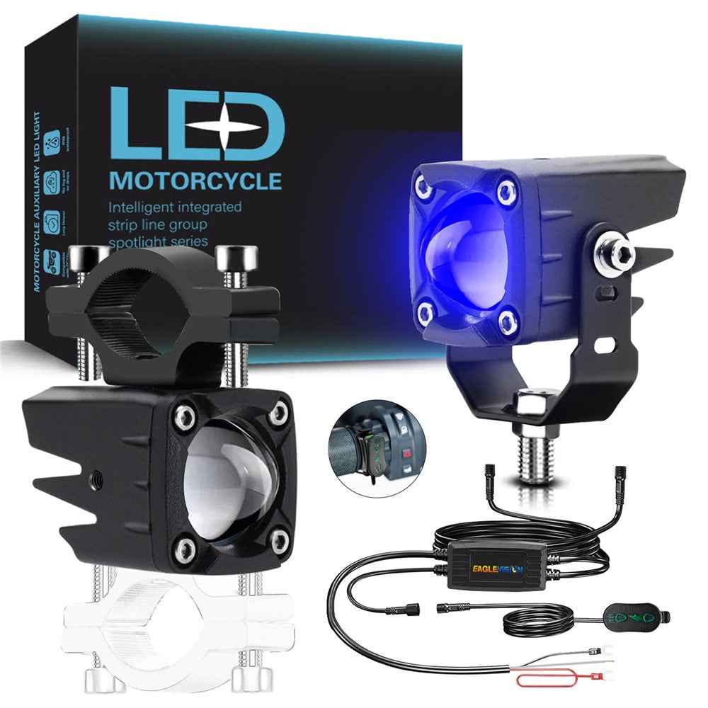 1 Pair Motorcycle LED Spotlight 180W Flashing  Lamp for Motorbike Electric Vehicle Modification - Blue Light