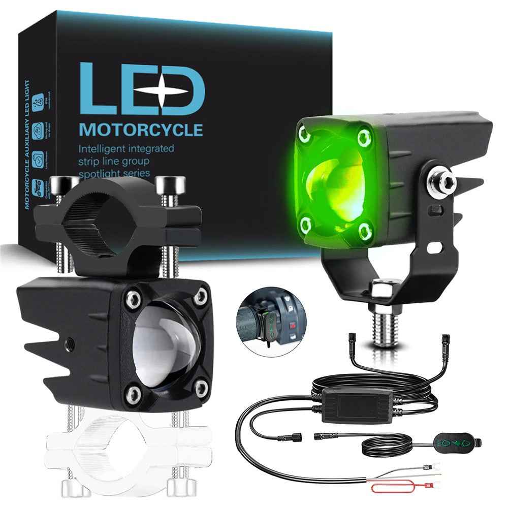 1 Pair Motorcycle LED Spotlight 180W Flashing  Lamp for Motorbike Electric Vehicle Modification - Green Light