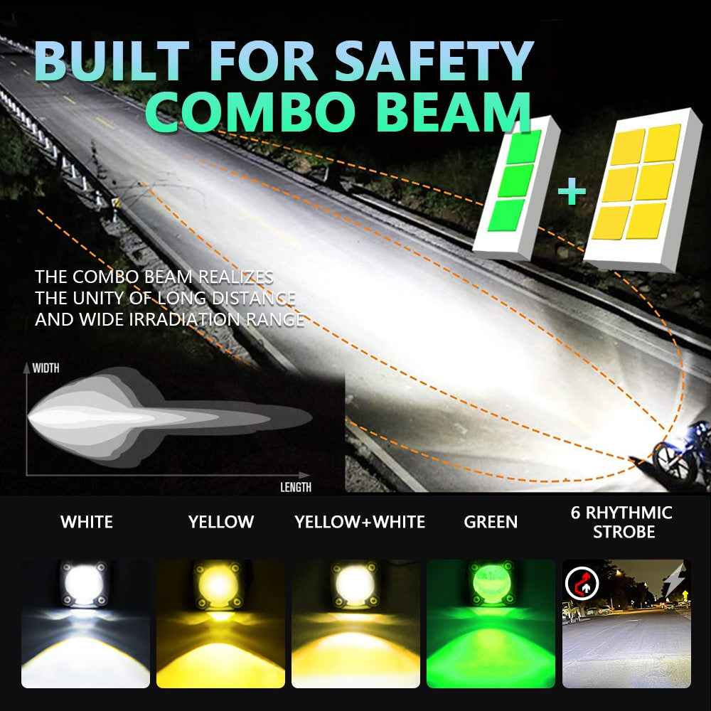 1 Pair Motorcycle LED Spotlight 180W Flashing  Lamp for Motorbike Electric Vehicle Modification - Green Light