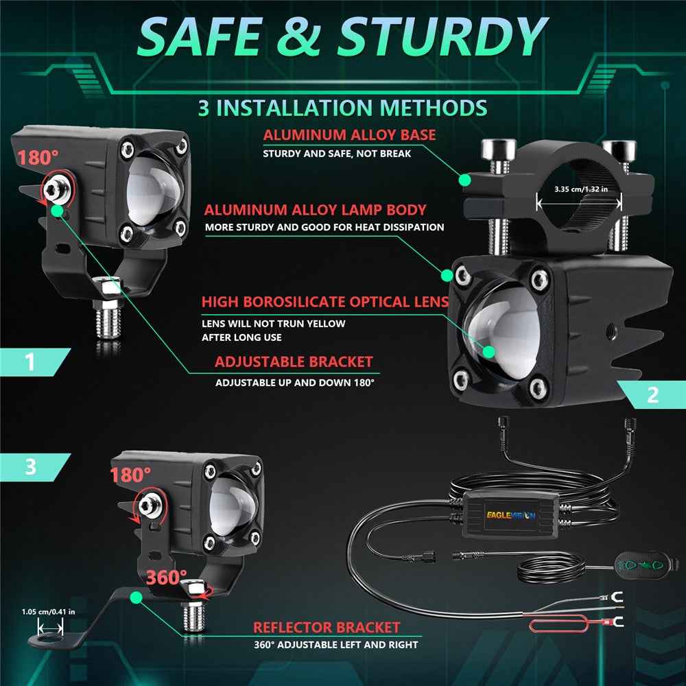 1 Pair Motorcycle LED Spotlight 180W Flashing  Lamp for Motorbike Electric Vehicle Modification - Green Light