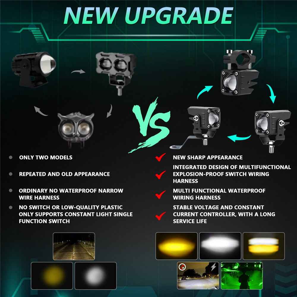 1 Pair Motorcycle LED Spotlight 180W Flashing  Lamp for Motorbike Electric Vehicle Modification - Green Light