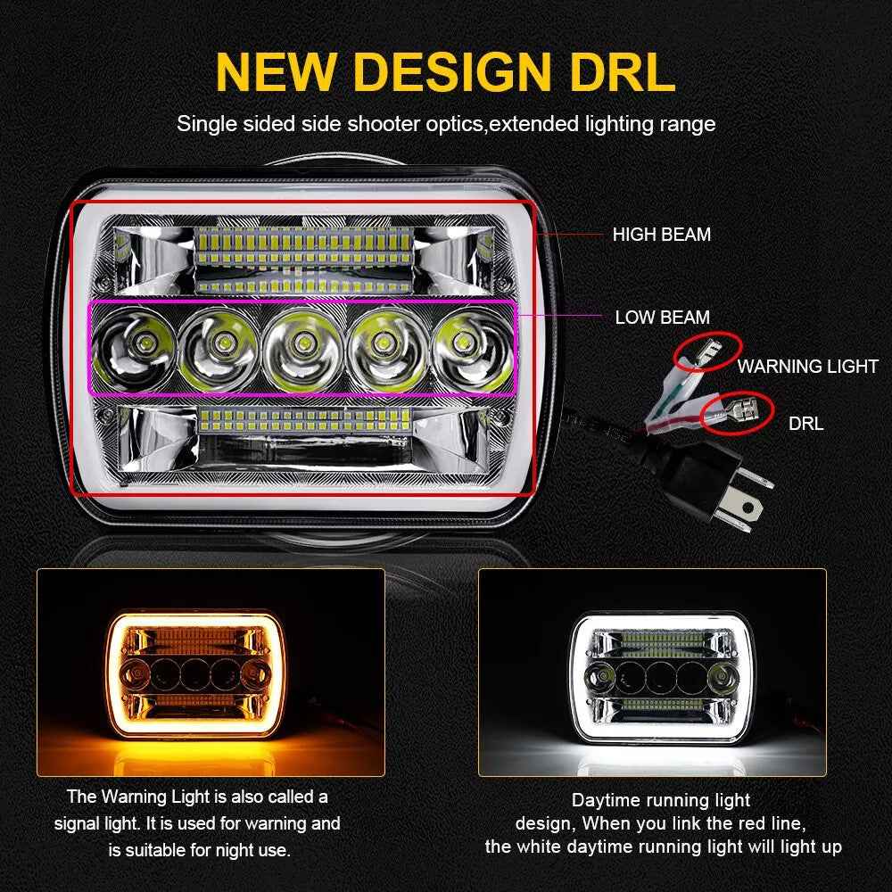 45W 5.59 x 7.8 inch Square LED Headlight Yellow White Dual Color for 6 x 7 inch Truck Light