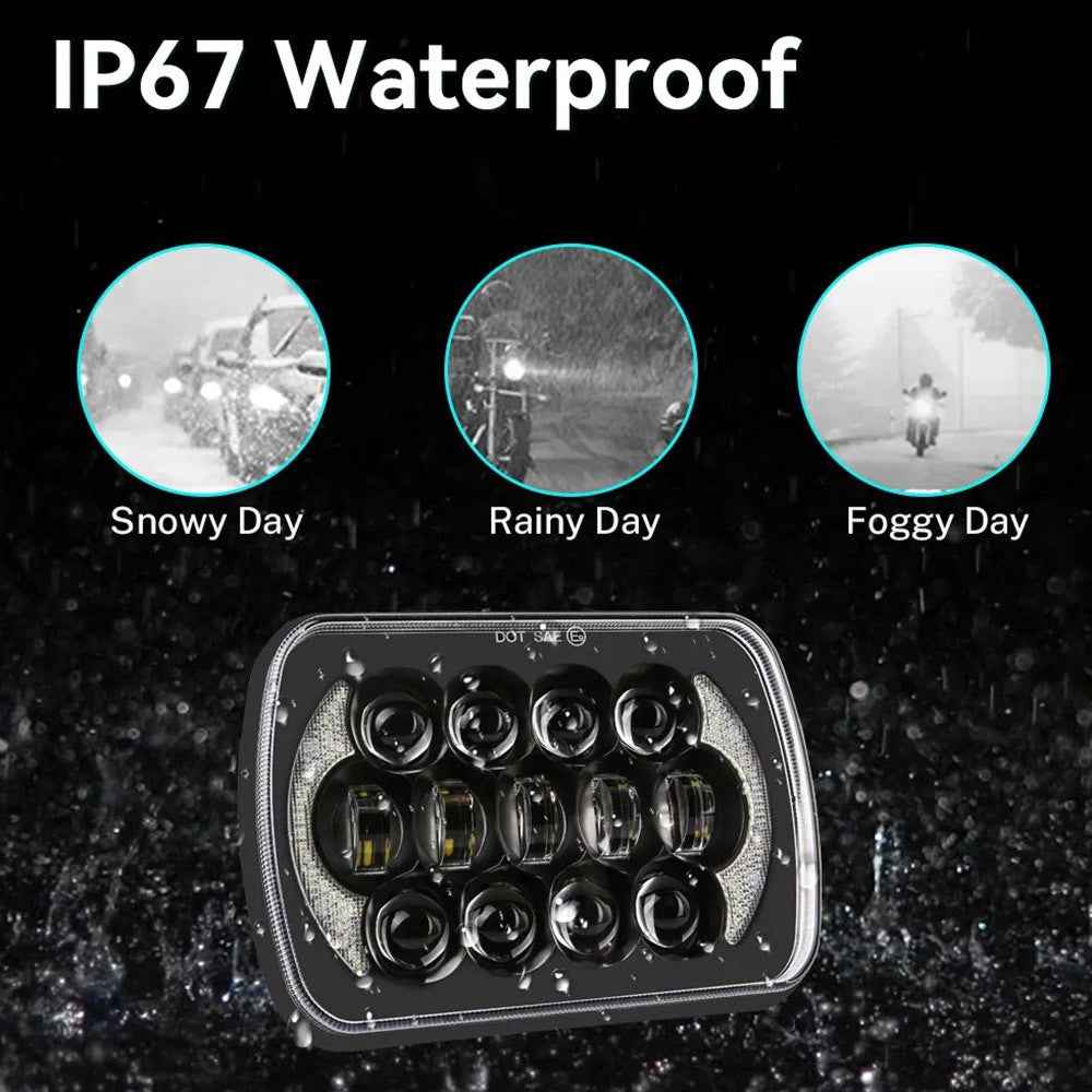 105W High Power IP67 Waterproof High Low Beam Square Car LED Headlight for 5x7 6x7 Inch Vehicles