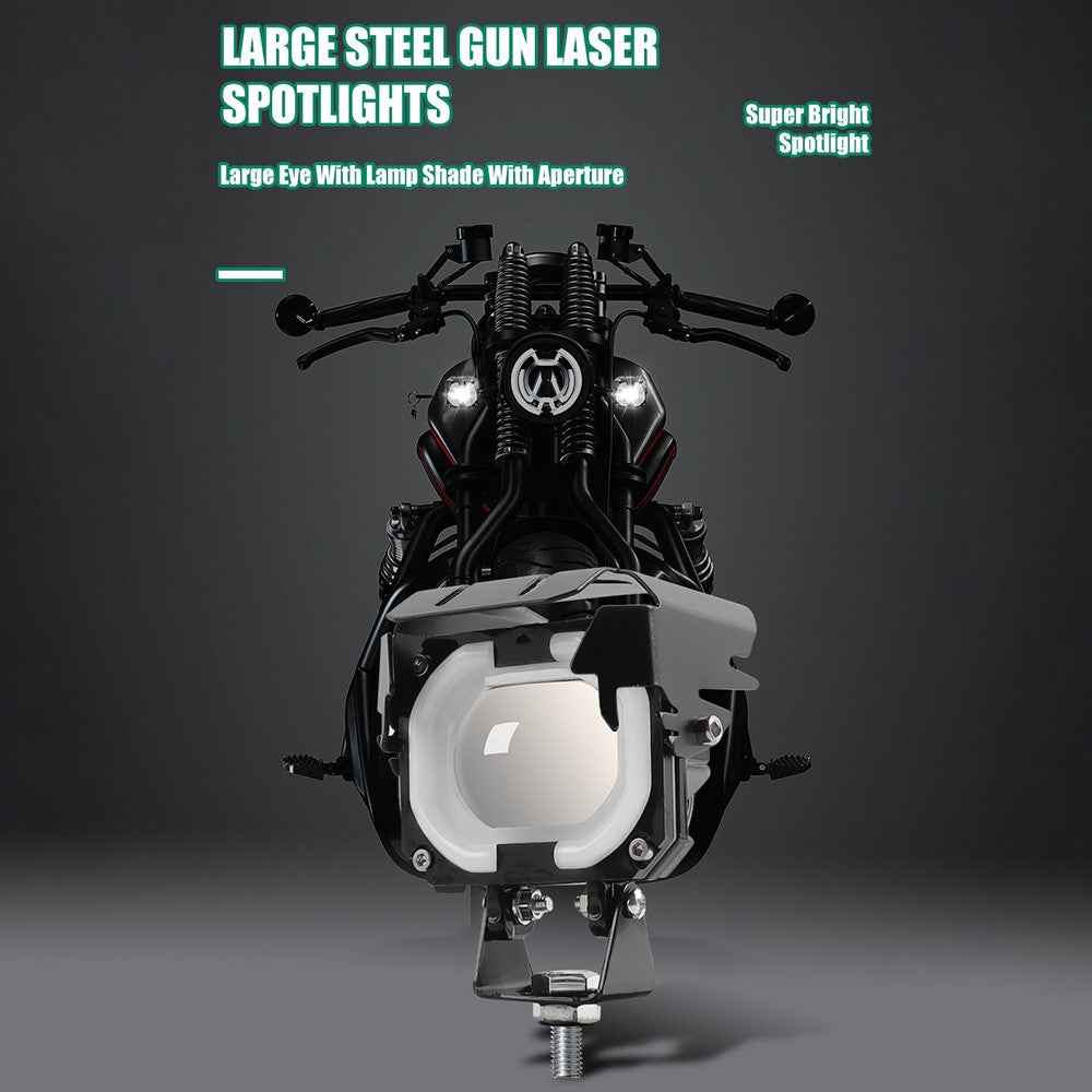 Motorcycle LED Headlight with RGB Angel Eye Halo High Low Beam Laser Spotlight