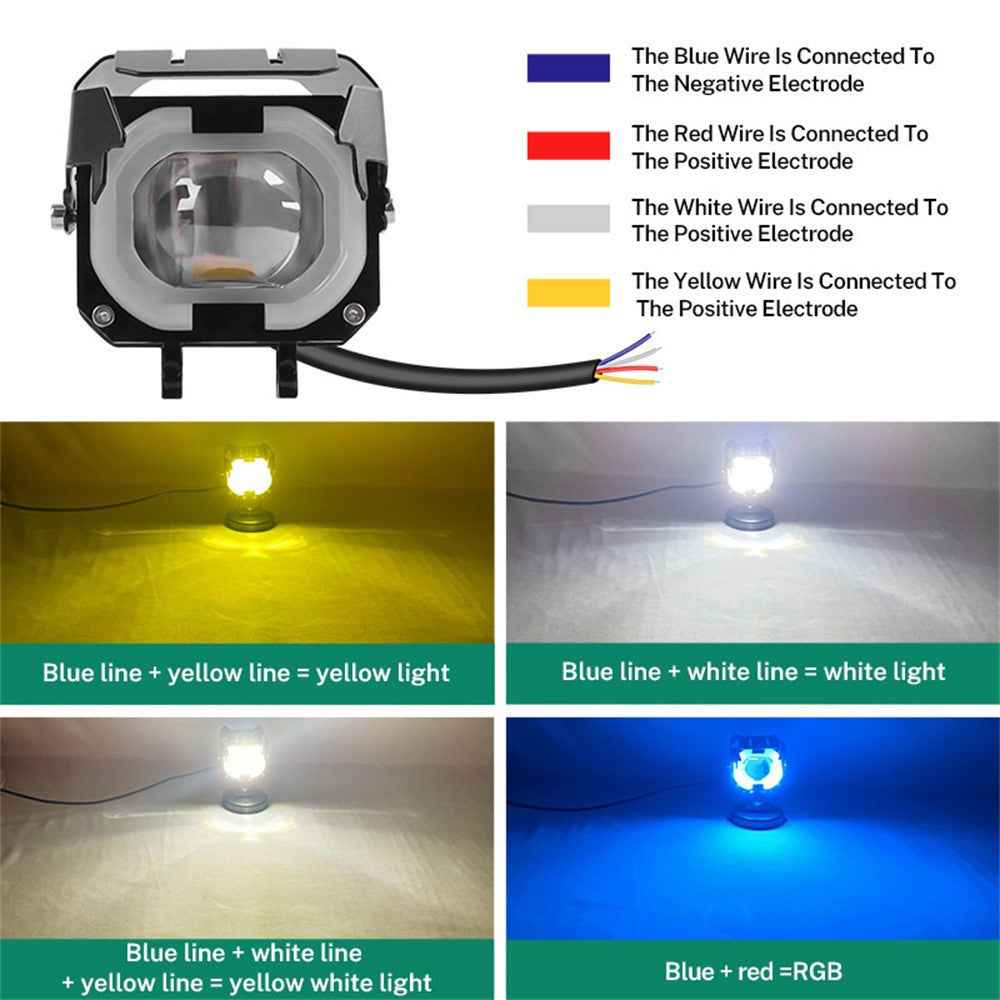 Motorcycle LED Headlight with RGB Angel Eye Halo High Low Beam Laser Spotlight