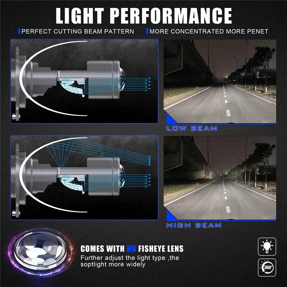 N2 2Pcs H4 LED Projector Lens Headlight Bulb for Motorcycle / Car Lighting IP68 Waterproof