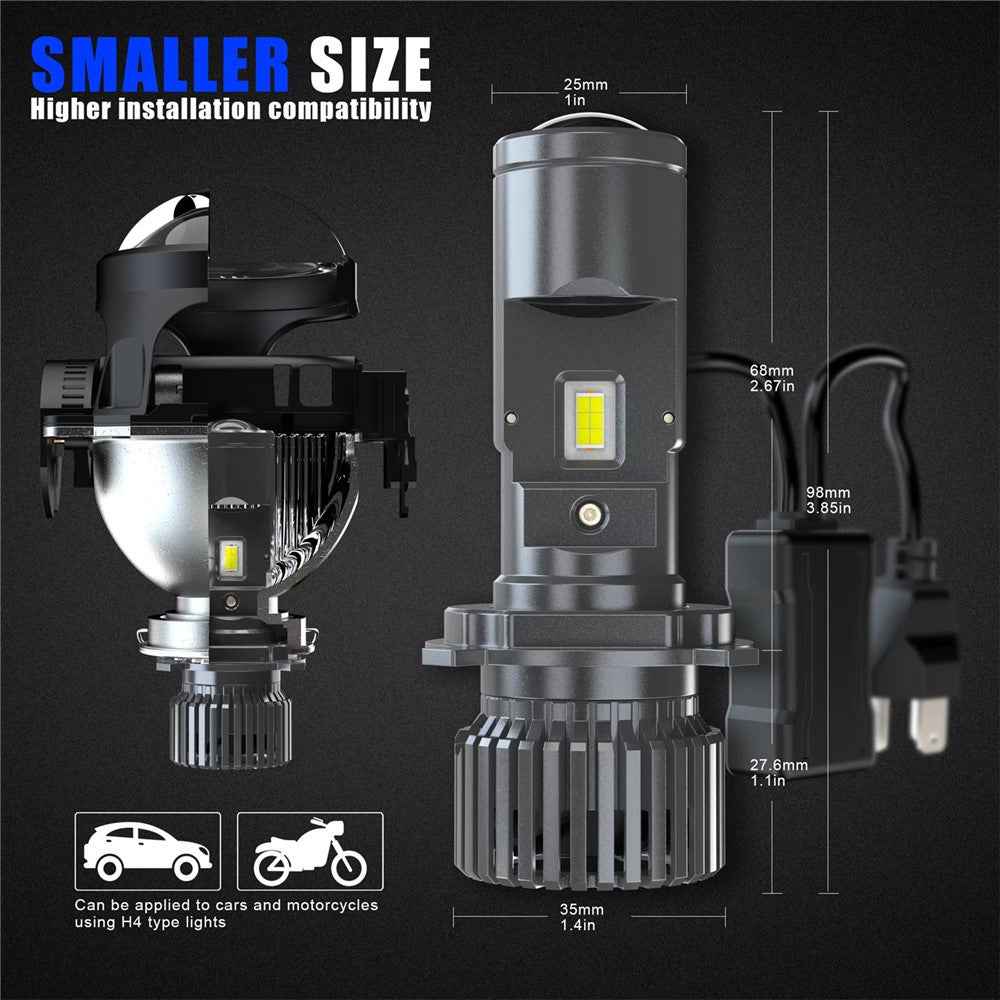N2 2Pcs H4 LED Projector Lens Headlight Bulb for Motorcycle / Car Lighting IP68 Waterproof