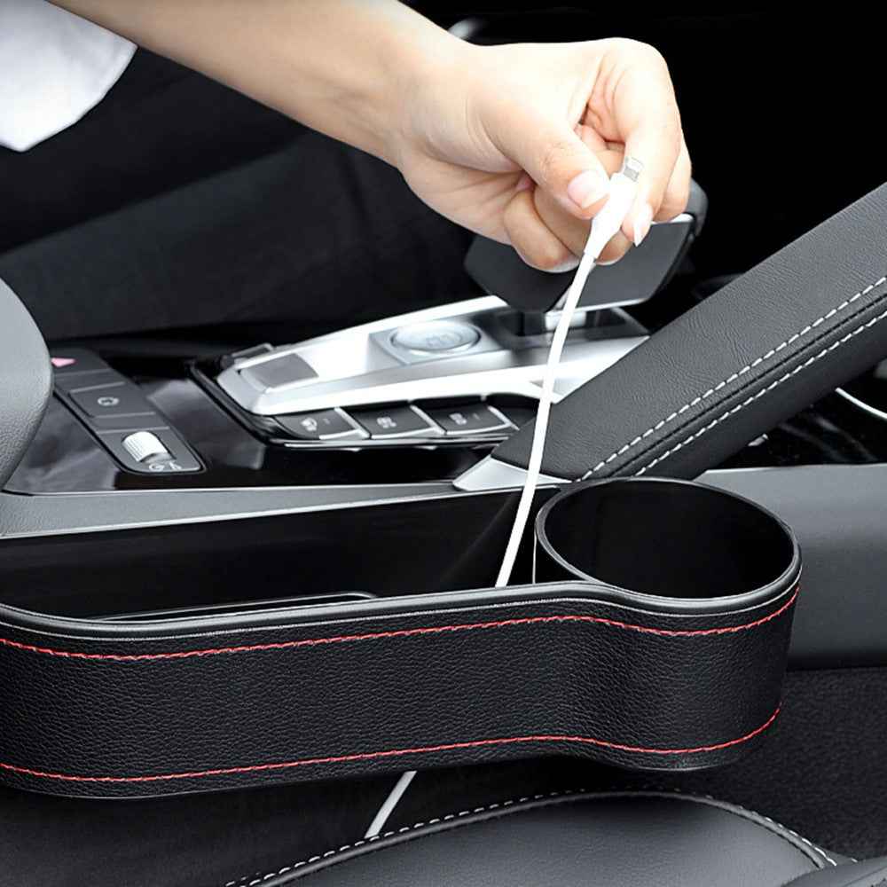 HY-C16 Multifunctional Auto Seat Gap Storage Box Car Cup Holder Seat Organizer - Passenger Side/Black