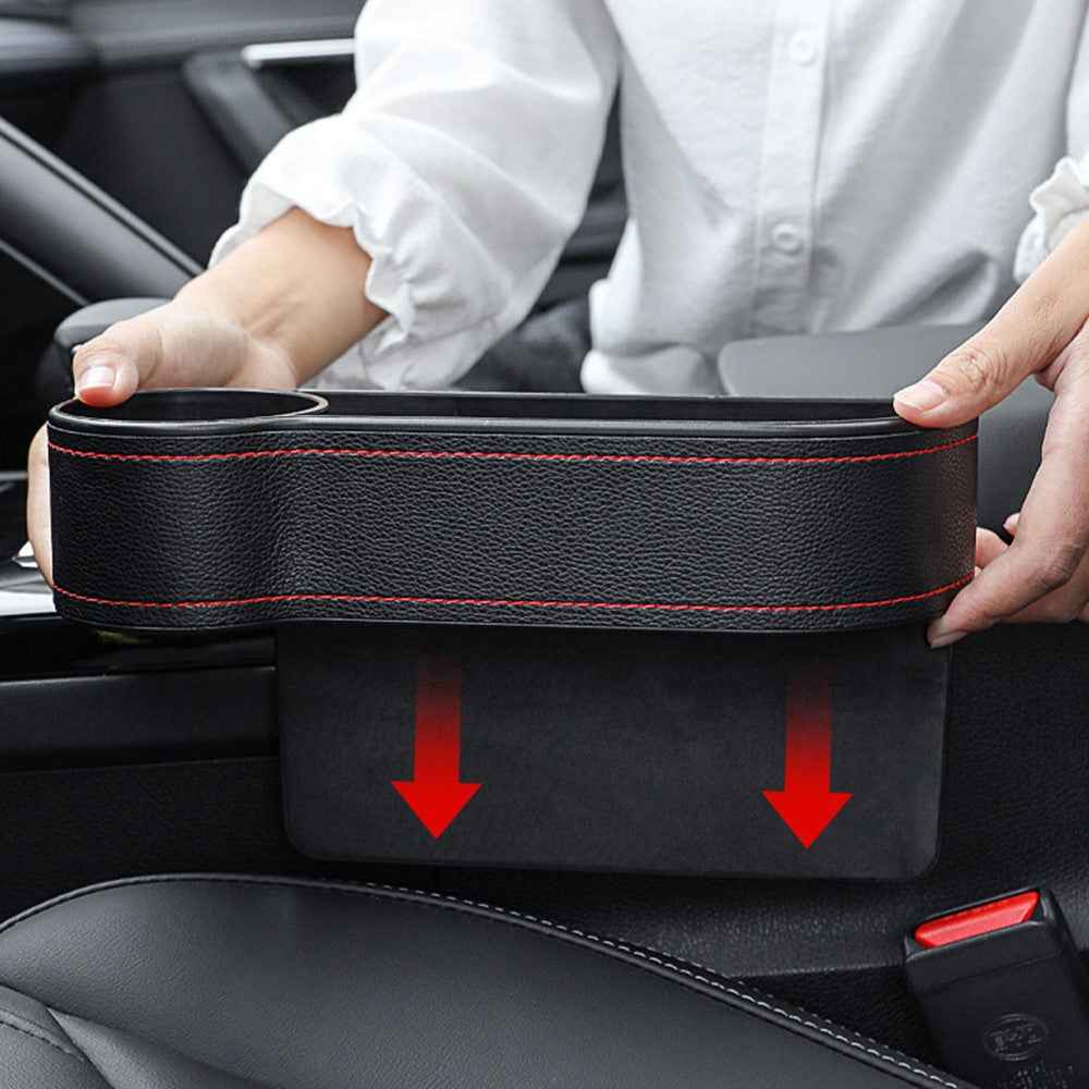 HY-C16 Multifunctional Auto Seat Gap Storage Box Car Cup Holder Seat Organizer - Passenger Side/Black