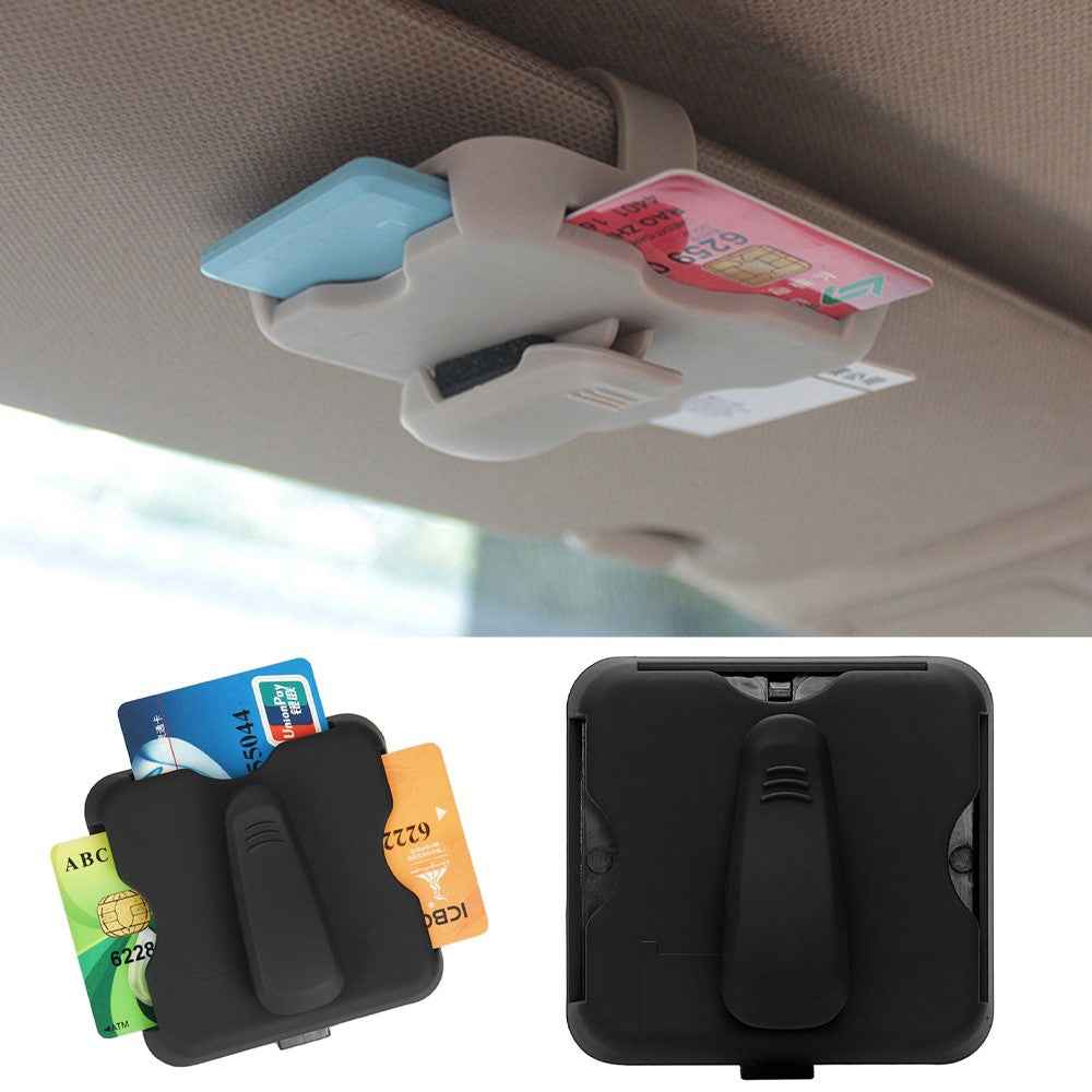 Sunglass Holder Glasses Holder Clip Card Storage Pouch for Car Visor - Black