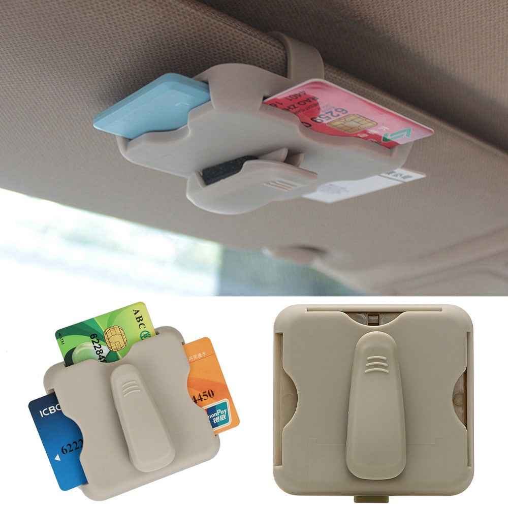 Sunglass Holder Glasses Holder Clip Card Storage Pouch for Car Visor - Beige