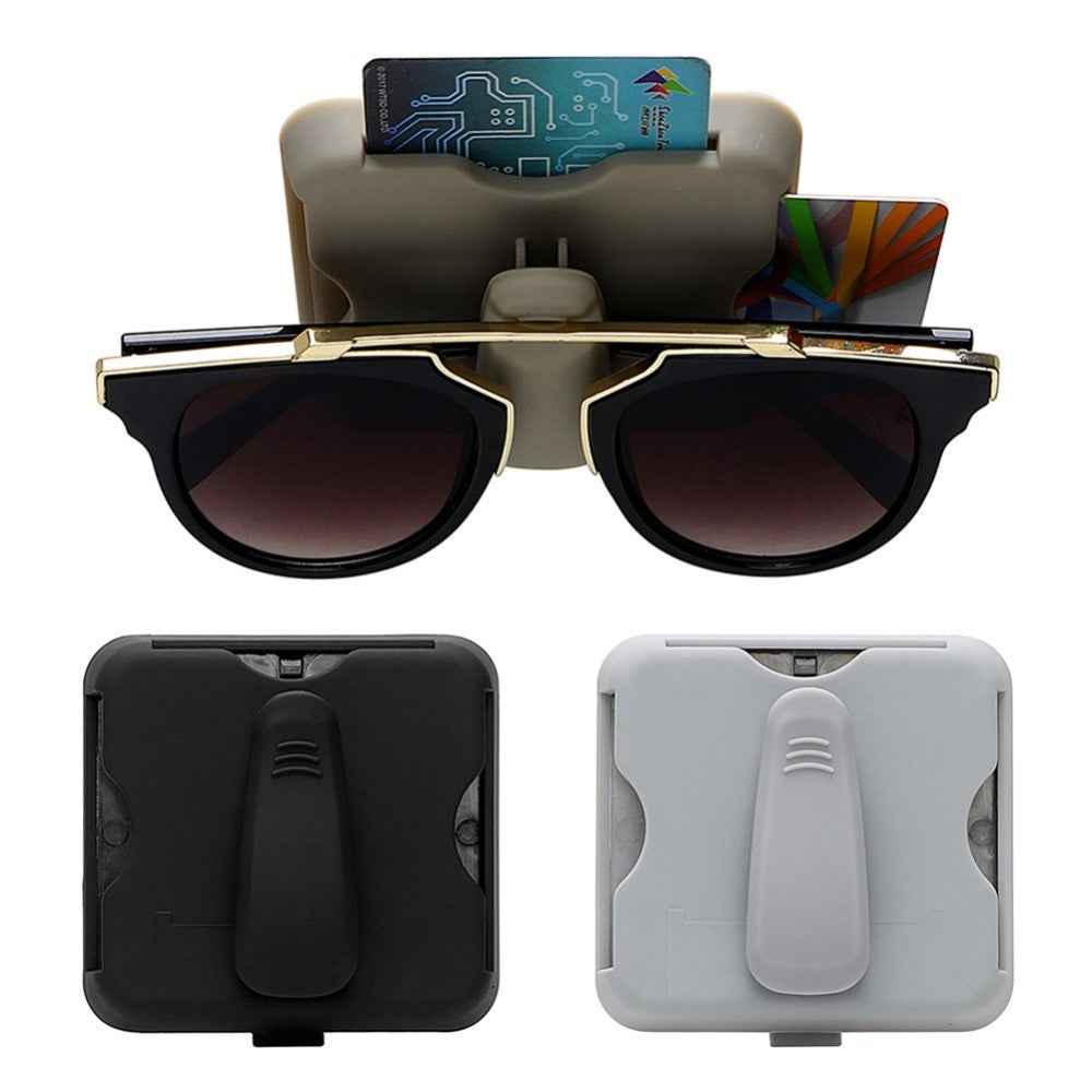 Sunglass Holder Glasses Holder Clip Card Storage Pouch for Car Visor - Beige