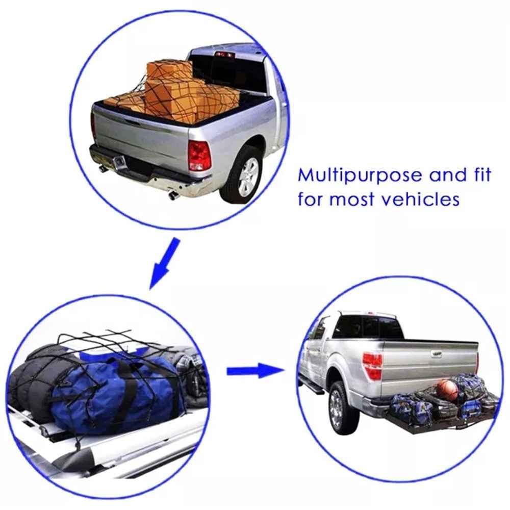 Rubber Cargo Net for Pickups Car Mesh Holes Cord Net Heavy Duty Truck Bed Roof Rack 120cmx90cm 88 Grids Cargo Organizer Net with Hooks