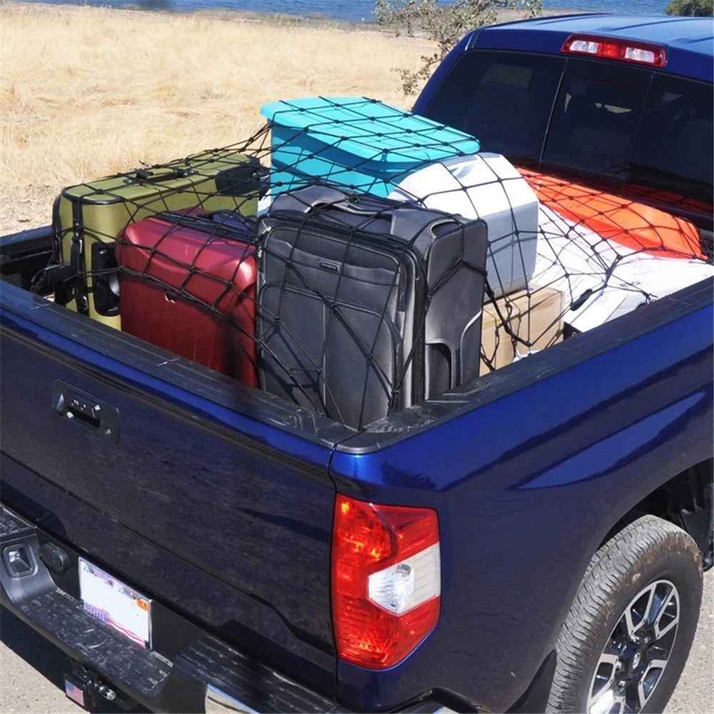 Rubber Cargo Net for Pickups Car Mesh Holes Cord Net Heavy Duty Truck Bed Roof Rack 120cmx90cm 88 Grids Cargo Organizer Net with Hooks