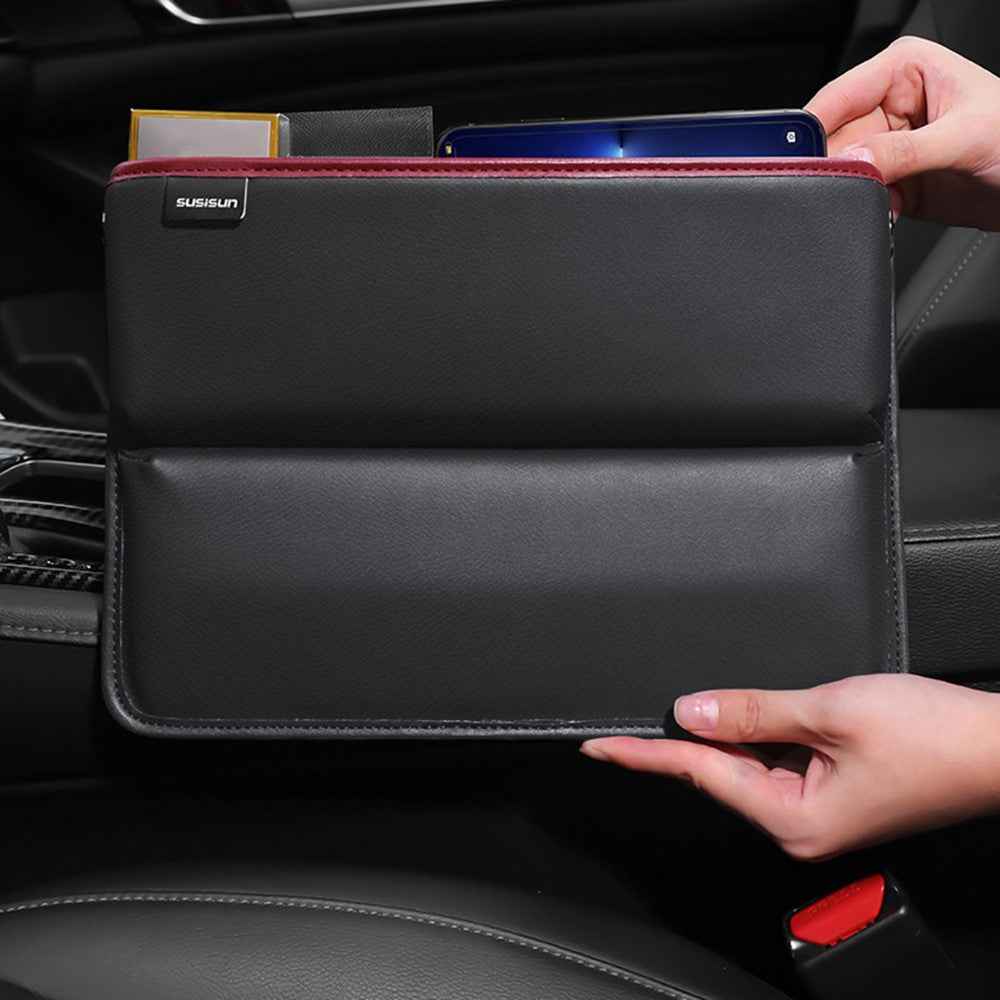 049 Car Seat Gap Organizer Front Car Seat Crevice Storage Box - Wine Red
