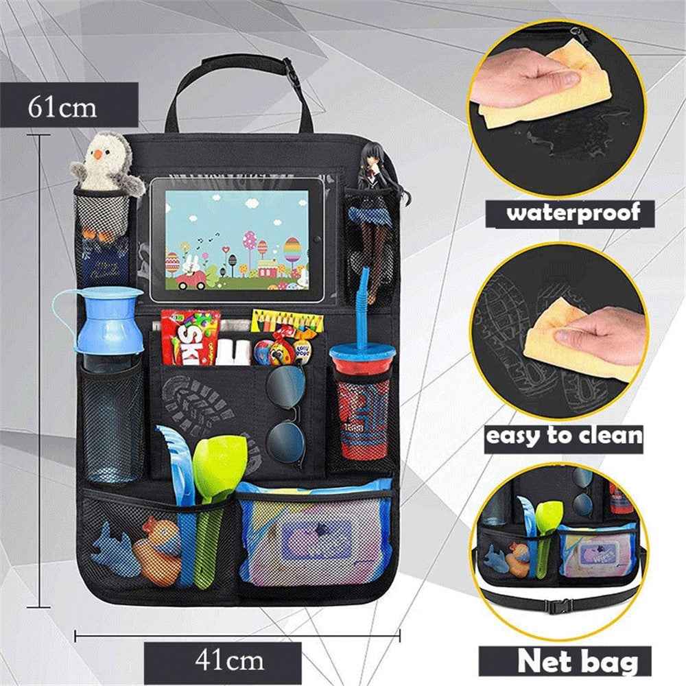 Multifunction Car Back Seat Organizer Bag Automotive Seat Back Organizer with Touch Screen Tablet Holder