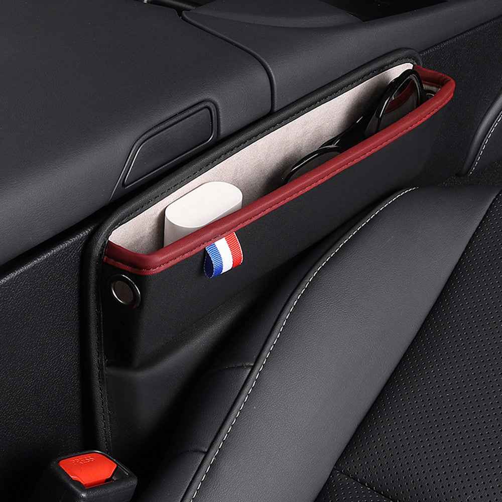 Car Seat Slit Gap Pocket Organizer PU Leather Multifunctional Driver Seat Gap Filler Storage Box - Black / Red