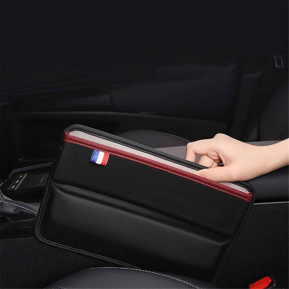 Car Seat Slit Gap Pocket Organizer PU Leather Multifunctional Driver Seat Gap Filler Storage Box - Black / Red