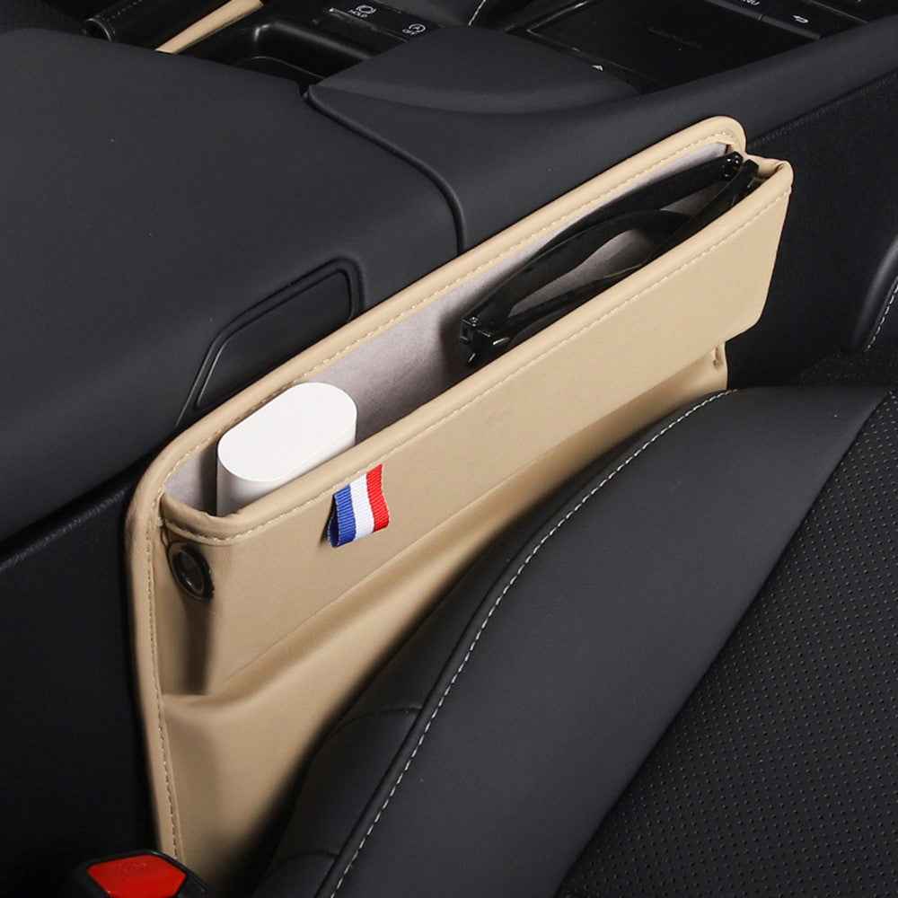 Car Seat Slit Gap Pocket Organizer PU Leather Multifunctional Driver Seat Gap Filler Storage Box - Beige