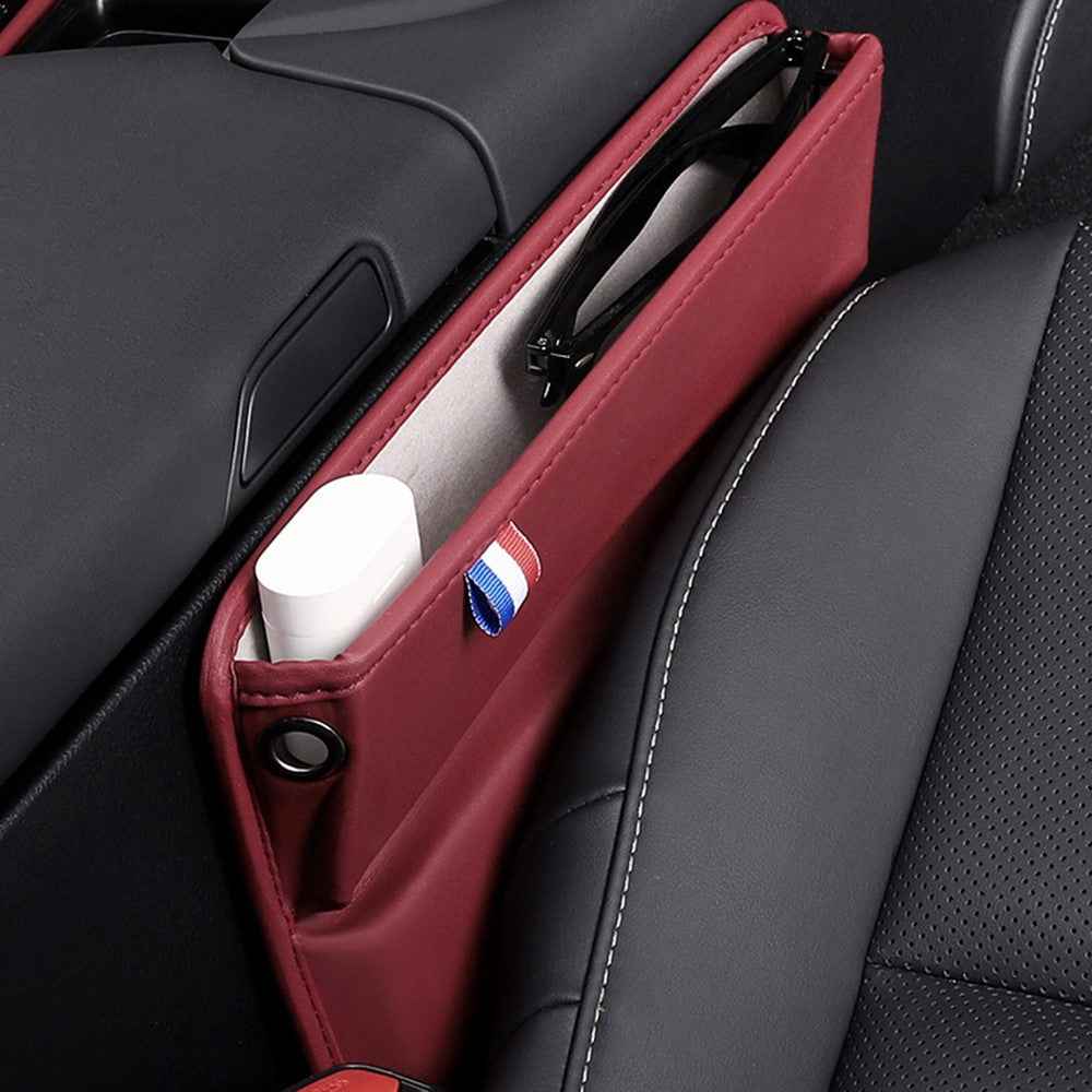 Car Seat Slit Gap Pocket Organizer PU Leather Multifunctional Driver Seat Gap Filler Storage Box - Wine Red