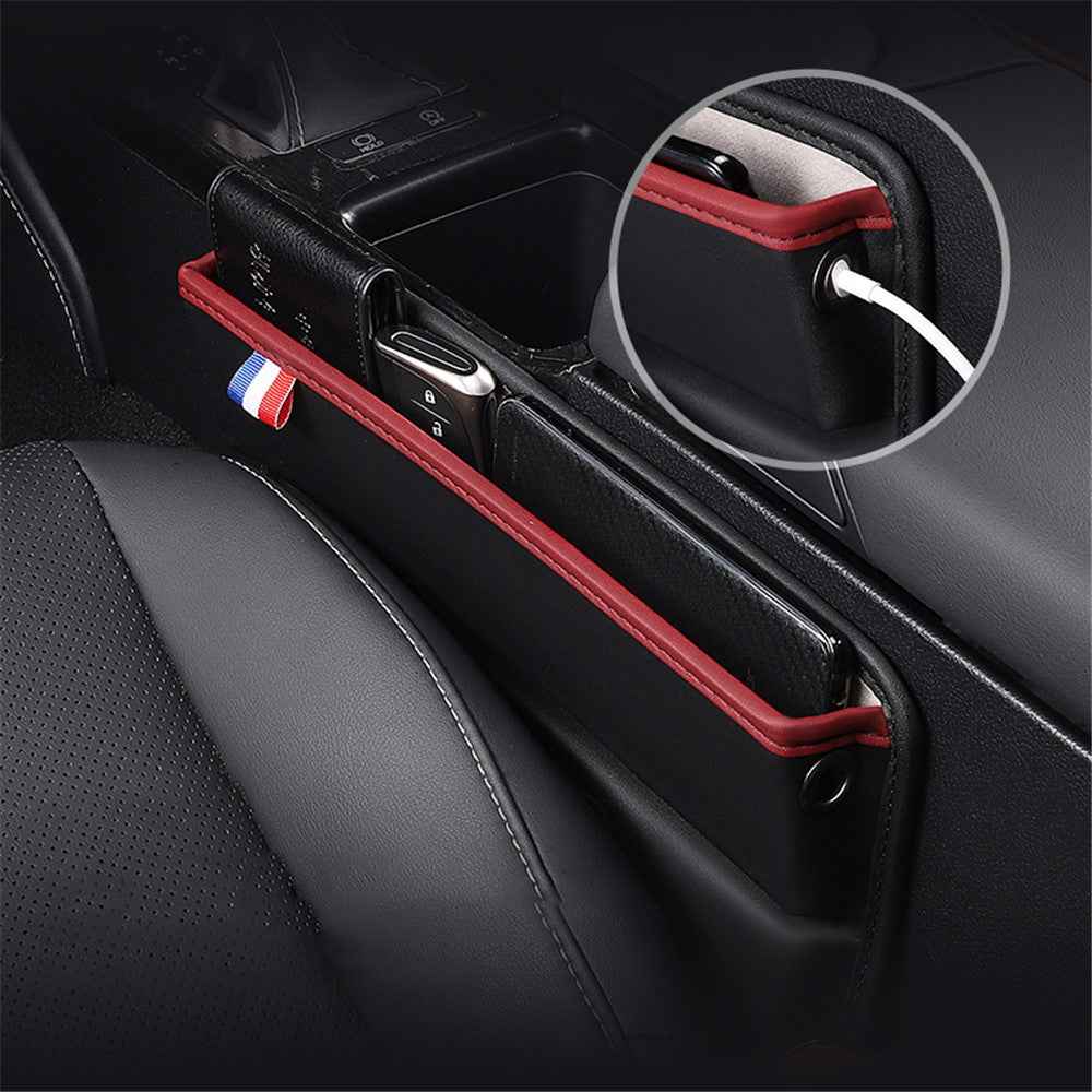 Car Seat Slit Gap Pocket Organizer PU Leather Multifunctional Driver Seat Gap Filler Storage Box - Wine Red