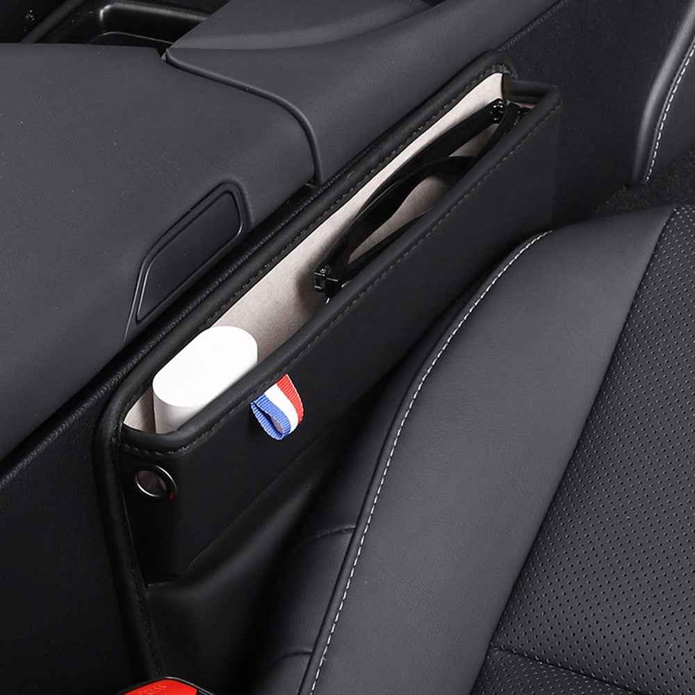 Car Seat Slit Gap Pocket Organizer PU Leather Multifunctional Driver Seat Gap Filler Storage Box - Black
