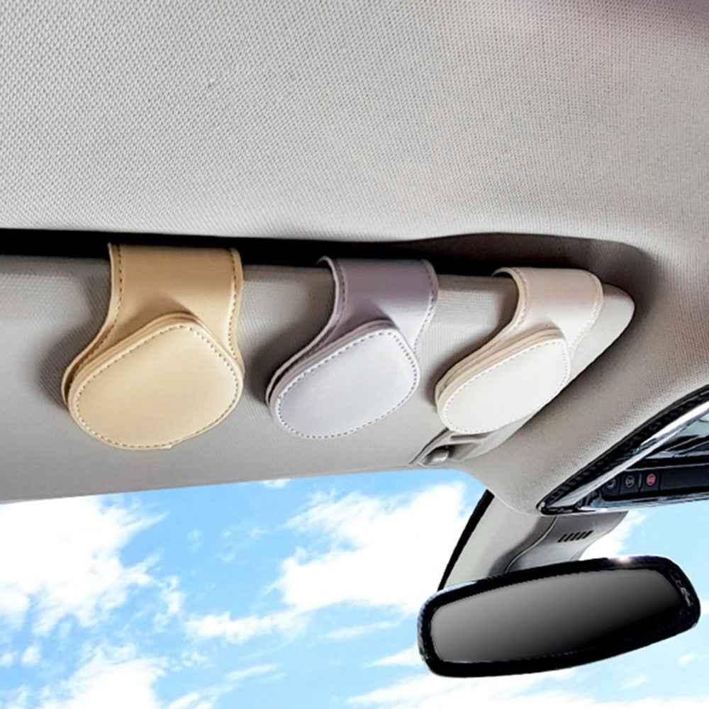 Portable Sunglasses Holder Bill Holder Clip Card Storage Accessories for Car Visor - Beige
