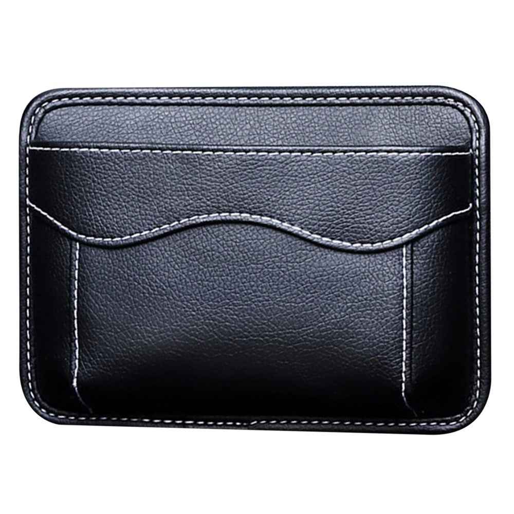 Car Dashboard Adhesive Storage Bag PU Leather Seat Seam Phone Sundries Holder Organizer - Black