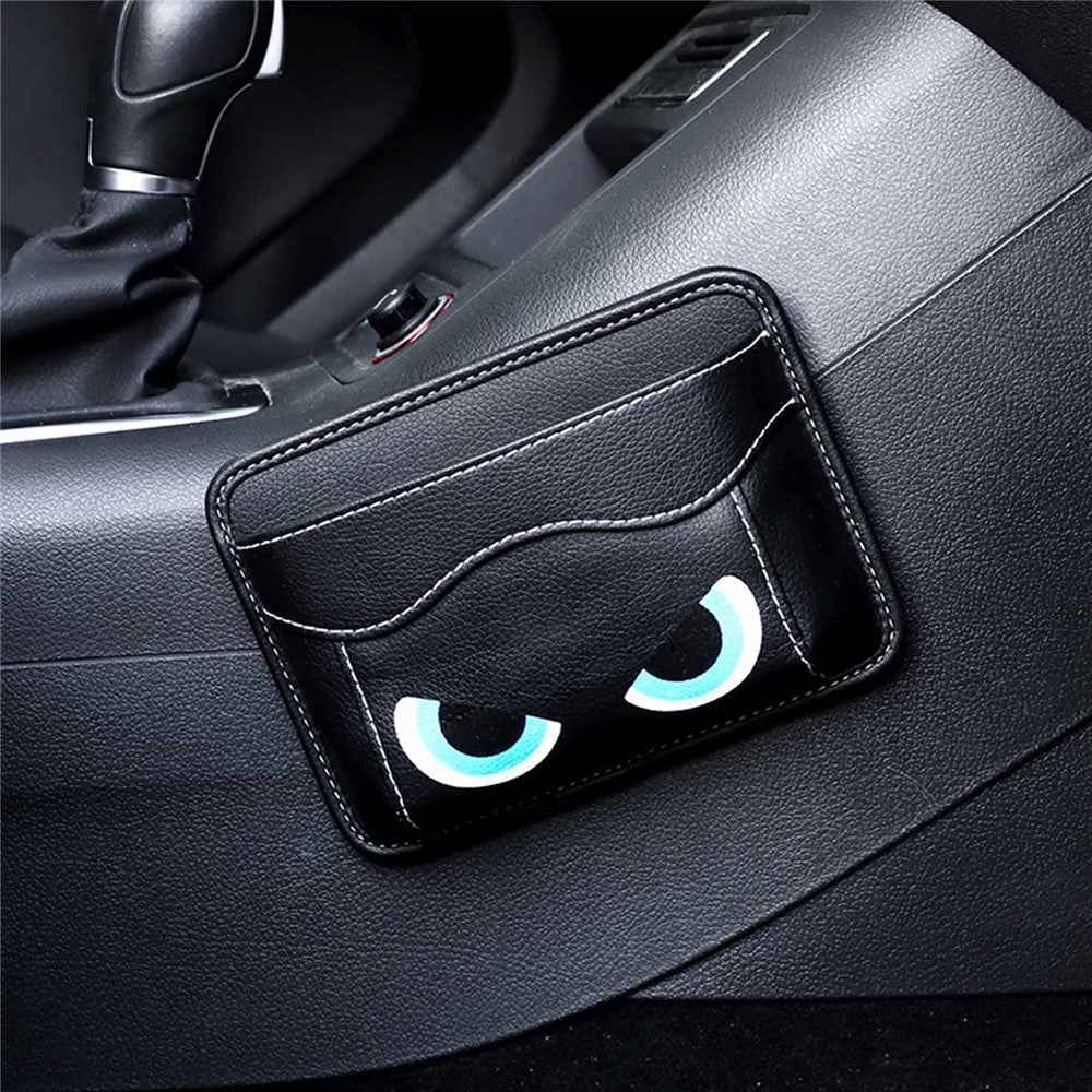 Car Dashboard Adhesive Storage Bag PU Leather Seat Seam Phone Sundries Holder Organizer - Eyes