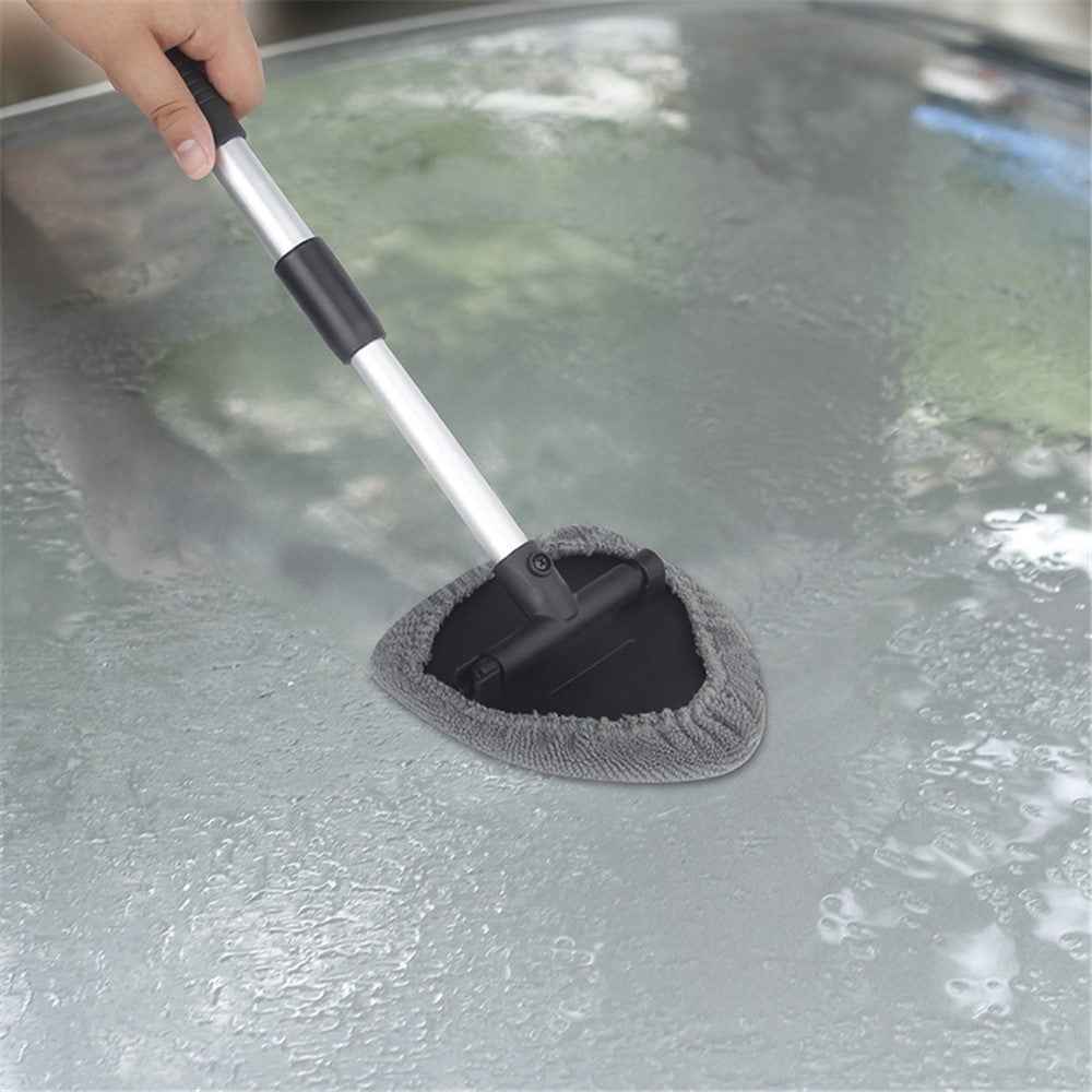 DM-130 Window Windshield Cleaning Tool with 34-49cm Extendable Handle and Microfiber Cloth Car Window Cleaner Triangle Cleaning Wipe