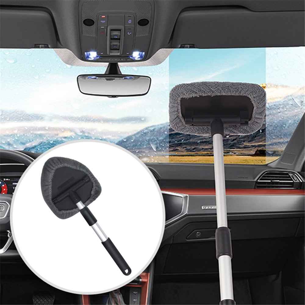 DM-130 Window Windshield Cleaning Tool with 34-49cm Extendable Handle and Microfiber Cloth Car Window Cleaner Triangle Cleaning Wipe