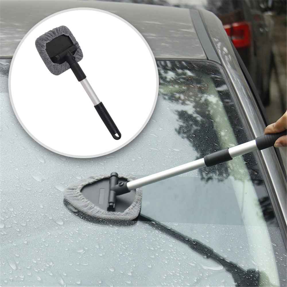 DM-130 Window Windshield Cleaning Tool with 34-49cm Extendable Handle and Microfiber Cloth Car Window Cleaner Triangle Cleaning Wipe