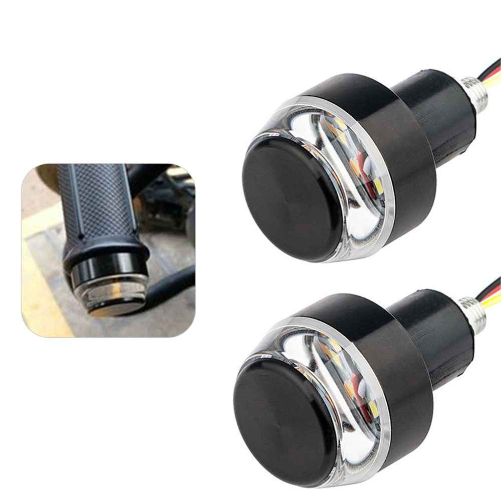 K06 1 Pair Motorcycle Handlebar End Lights Motorcycle Turn Signal Light Grip Bar Plugs - White+Red