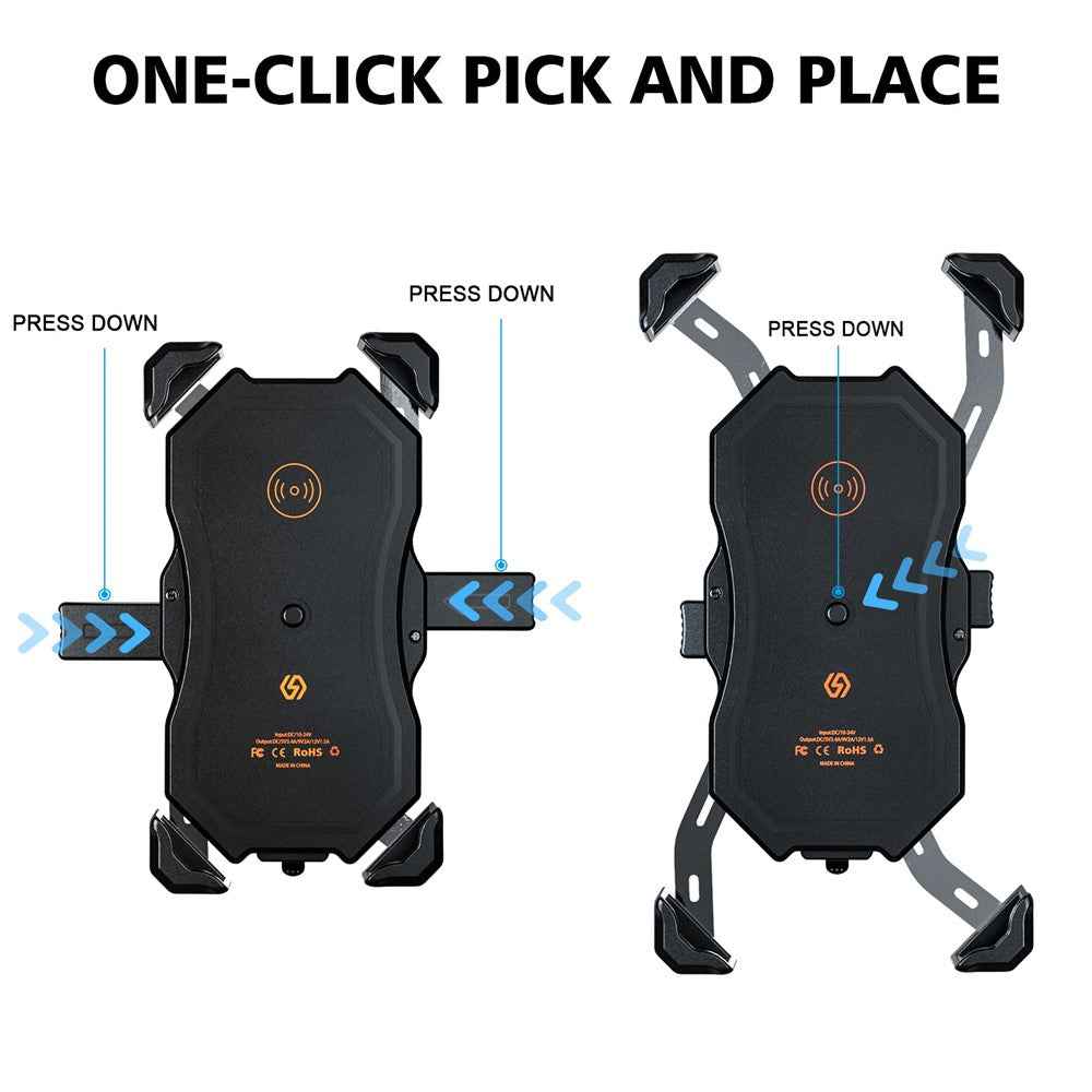 ZH-1288C1 Rotation Motorcycle Qi Wireless+USB Fast Charging Phone Mount Charger Handlebar Cellphone Holder