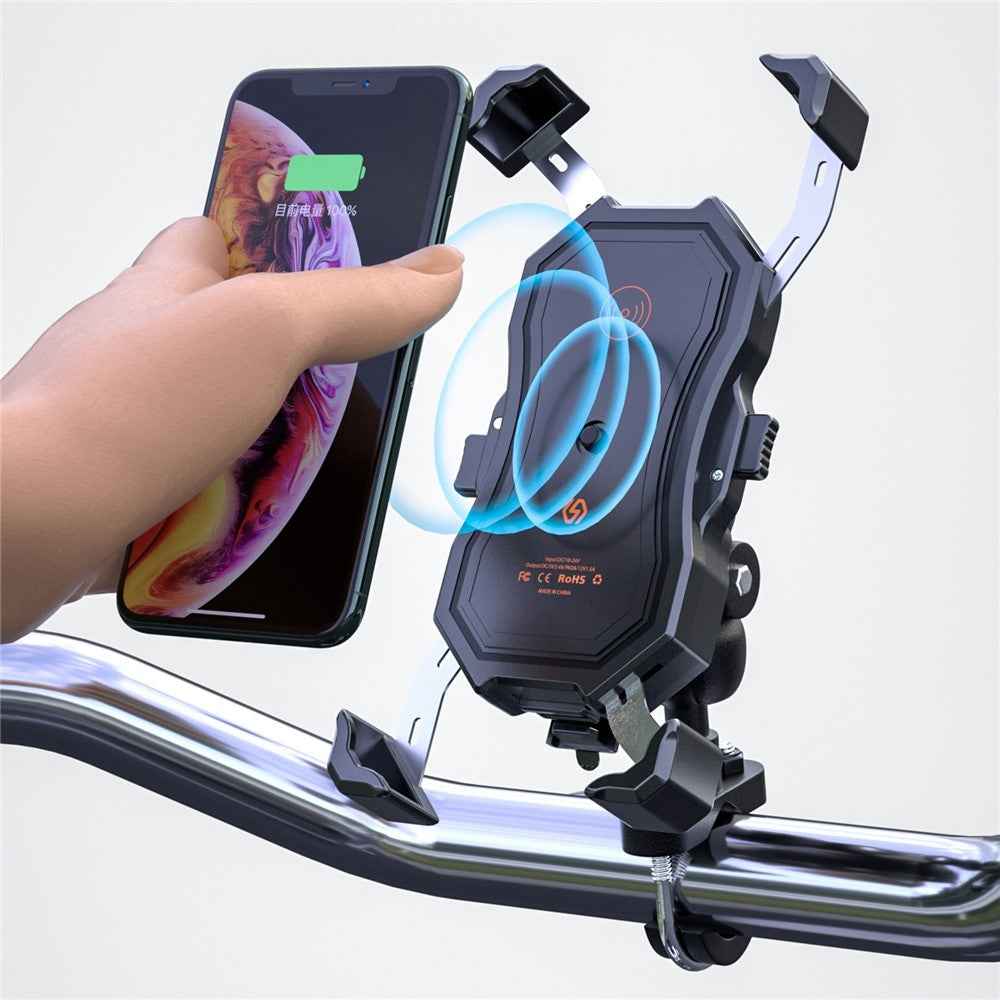 ZH-1288C1 Rotation Motorcycle Qi Wireless+USB Fast Charging Phone Mount Charger Handlebar Cellphone Holder