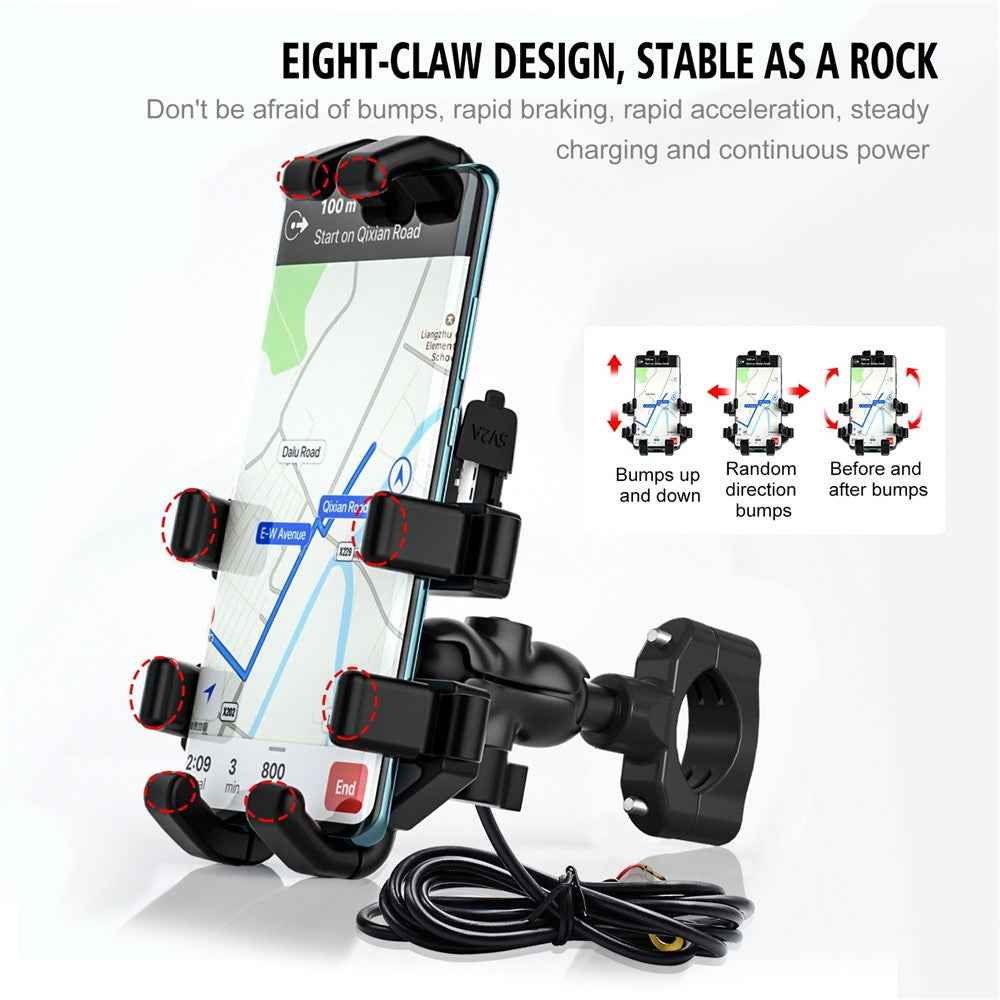 CS-1098A1 360 Degree Rotation Phone Holder Motorcycle Rearview Mirror / Handlebar Mount Bracket with USB Charging Port