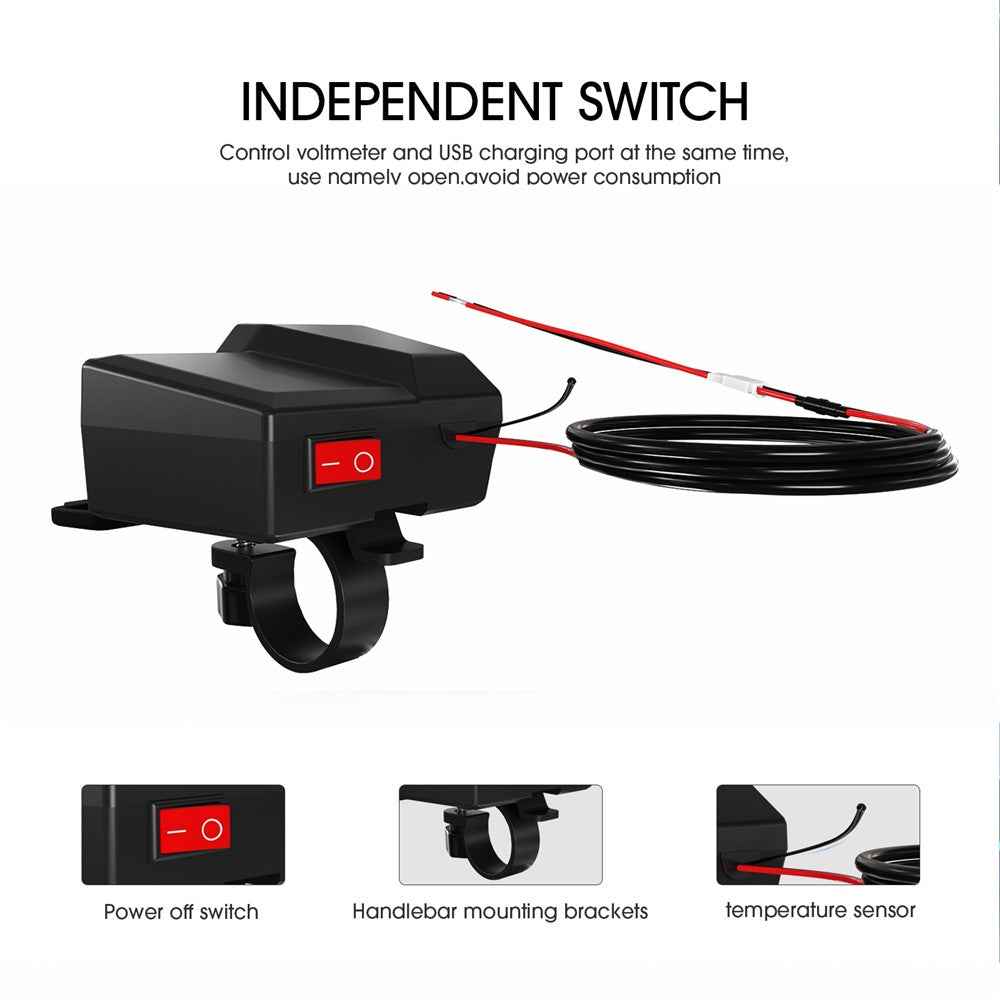 WUPP CS-1747A1 Motorcycle Modify 3.4A Dual USB Charger Voltage Temperature Digital Display Waterproof Phone Charging Adapter