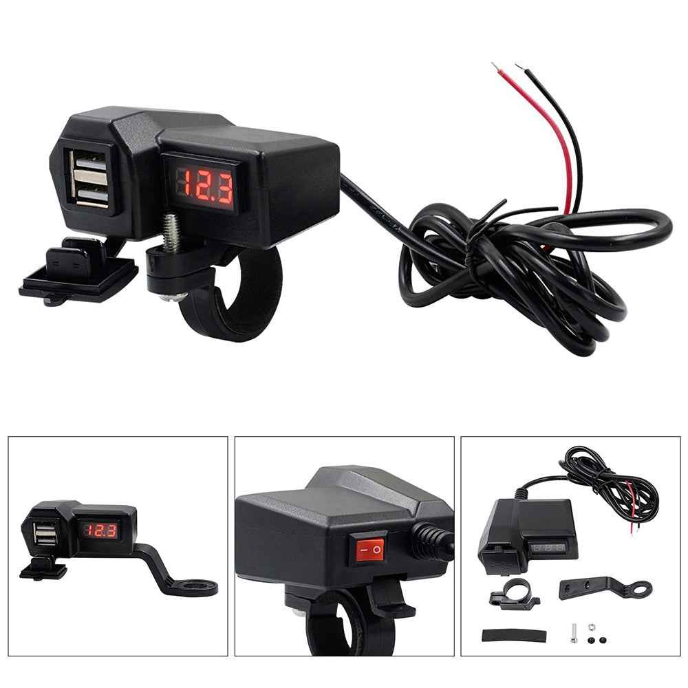 CS-1072A1 10-24V Motorcycle Dual USB Charger Digital Display Voltmeter Waterproof Phone Charging Adapter